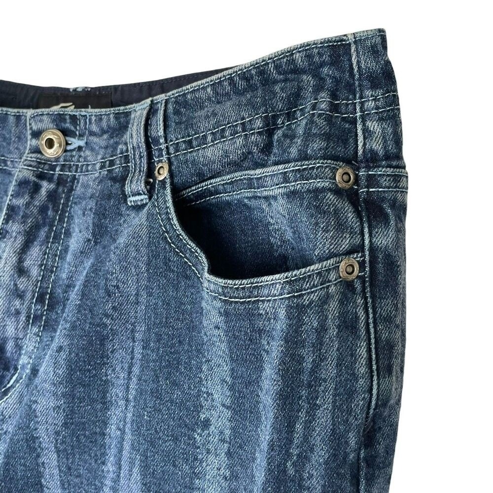 Fubu Women's Vintage Y2K Wide Straight Leg Medium Wash Stiped Jeans Size 12 - Picture 8 of 9